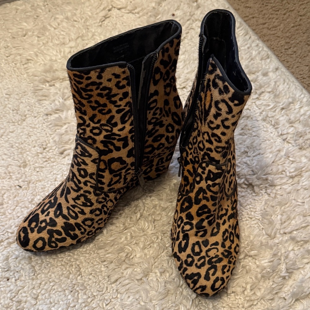 Leopard Print Calf Hair Ankle Boots with side zip- Aldo